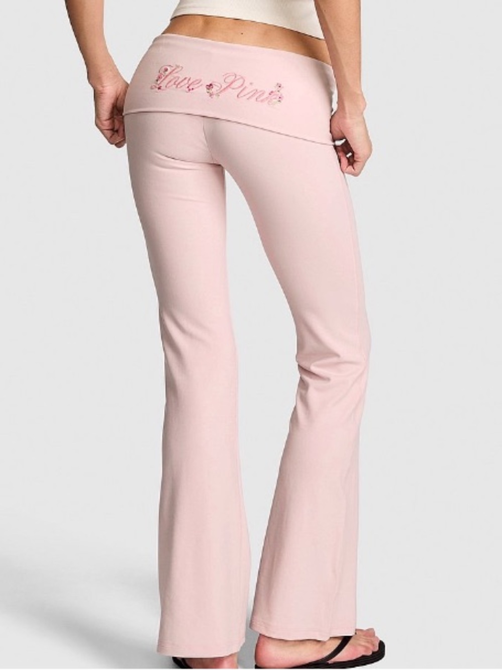 🎀VS Pink All Day Cotton Foldover Flare leggings Love Pink embroidery sz XL NWT